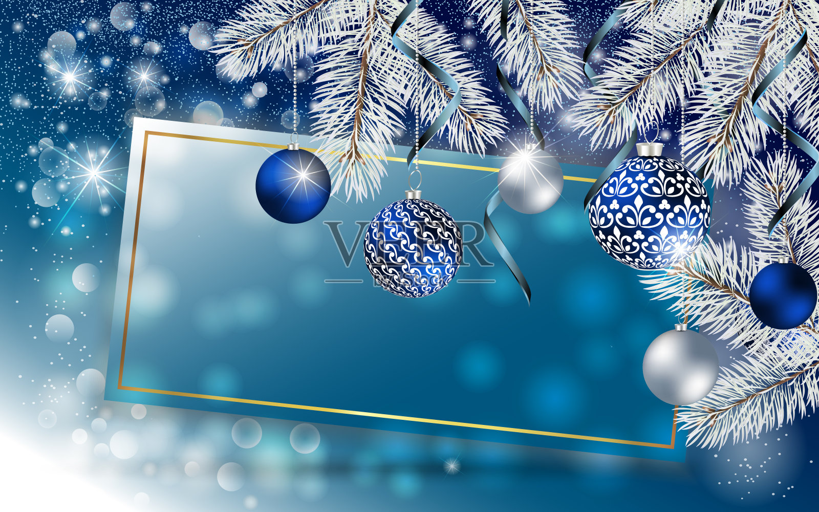 圣诞贺卡与球和冷杉树枝与空间的文本。插画图片素材