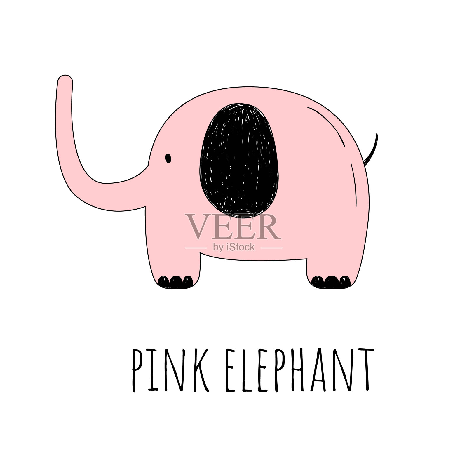 矢量插图的粉色大象。这幅漫画的风格。用手画设计元素图片