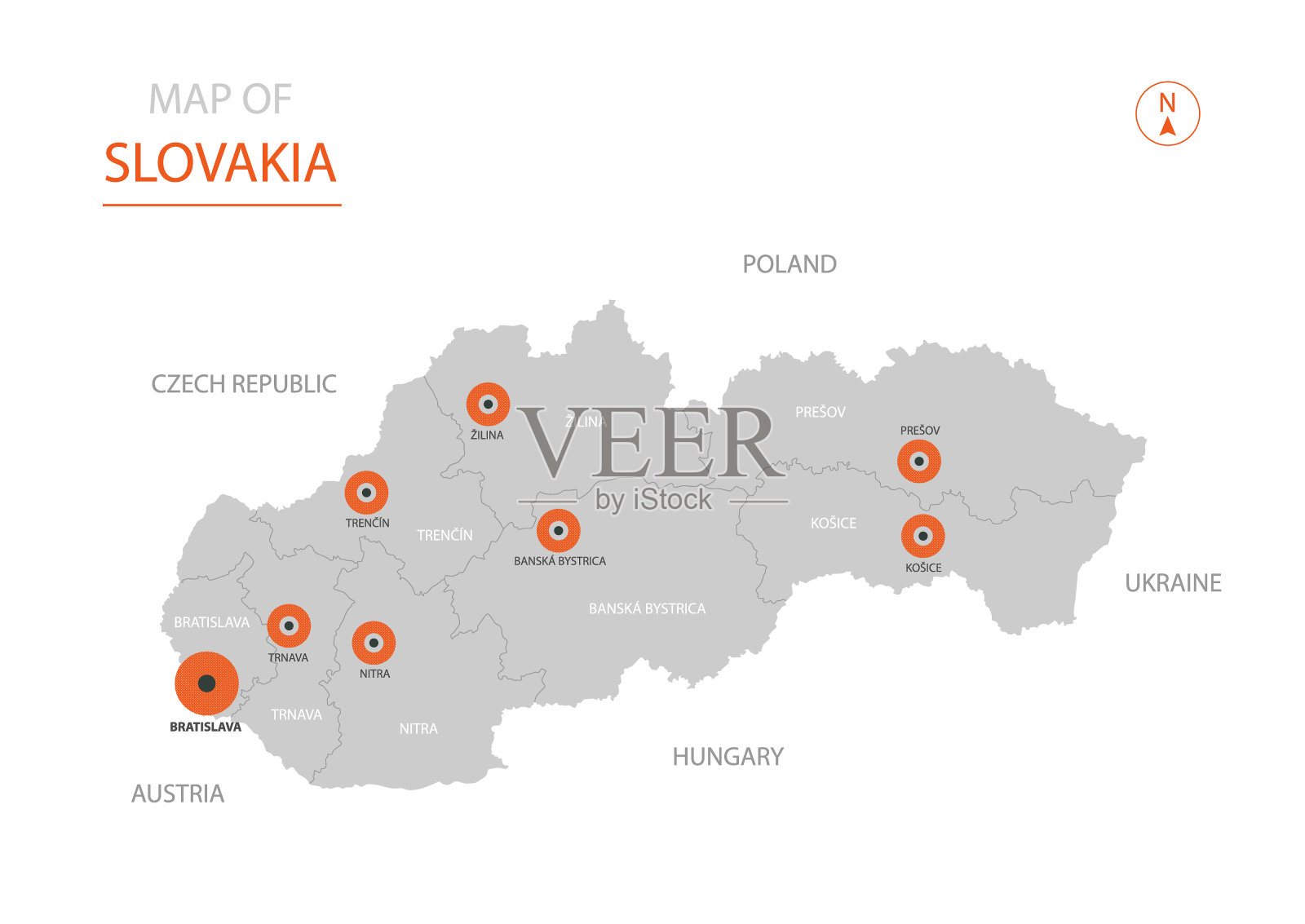 斯洛伐克地图与行政区划。插画图片素材