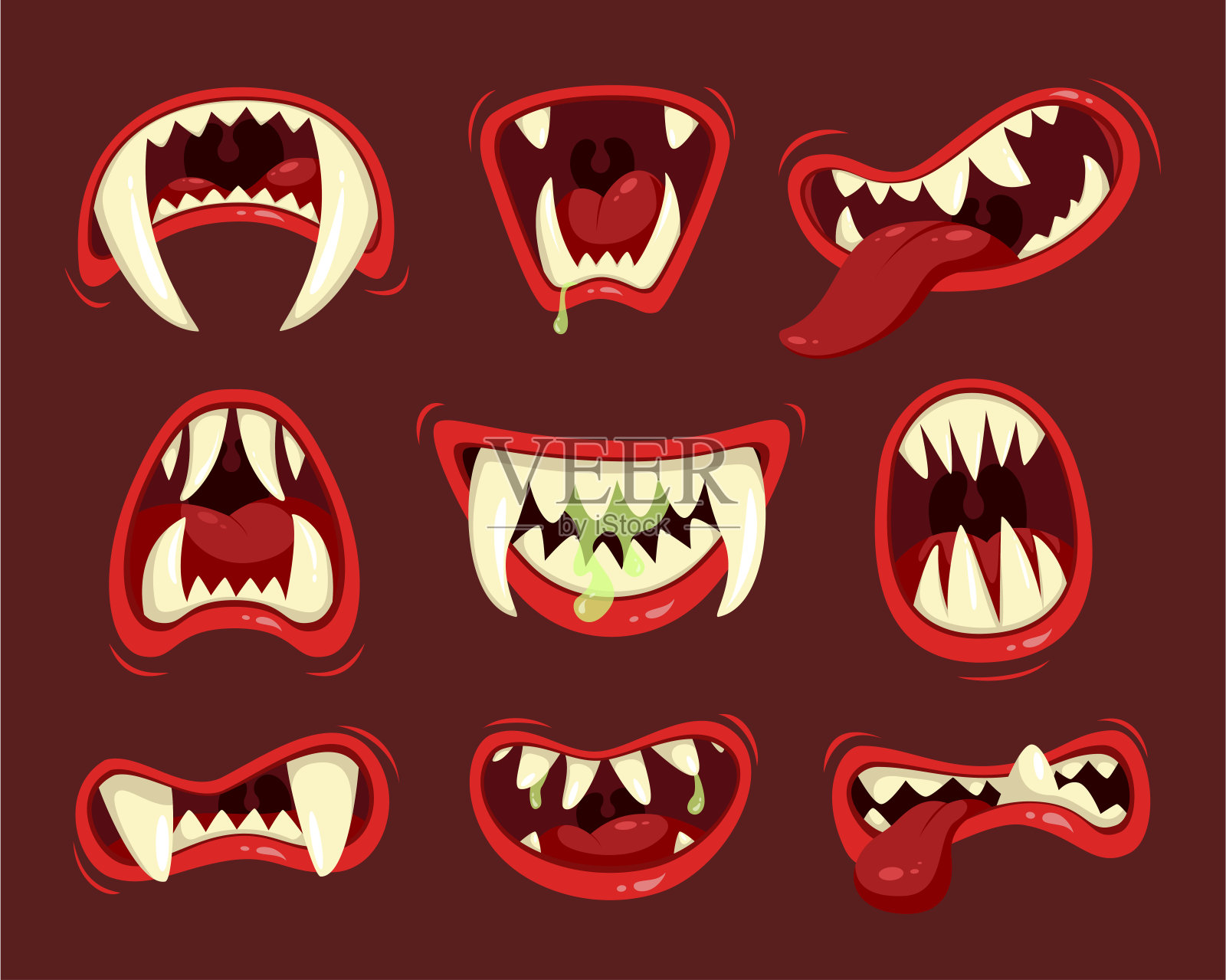 怪物愤怒和饥饿的嘴与牙齿插画图片素材