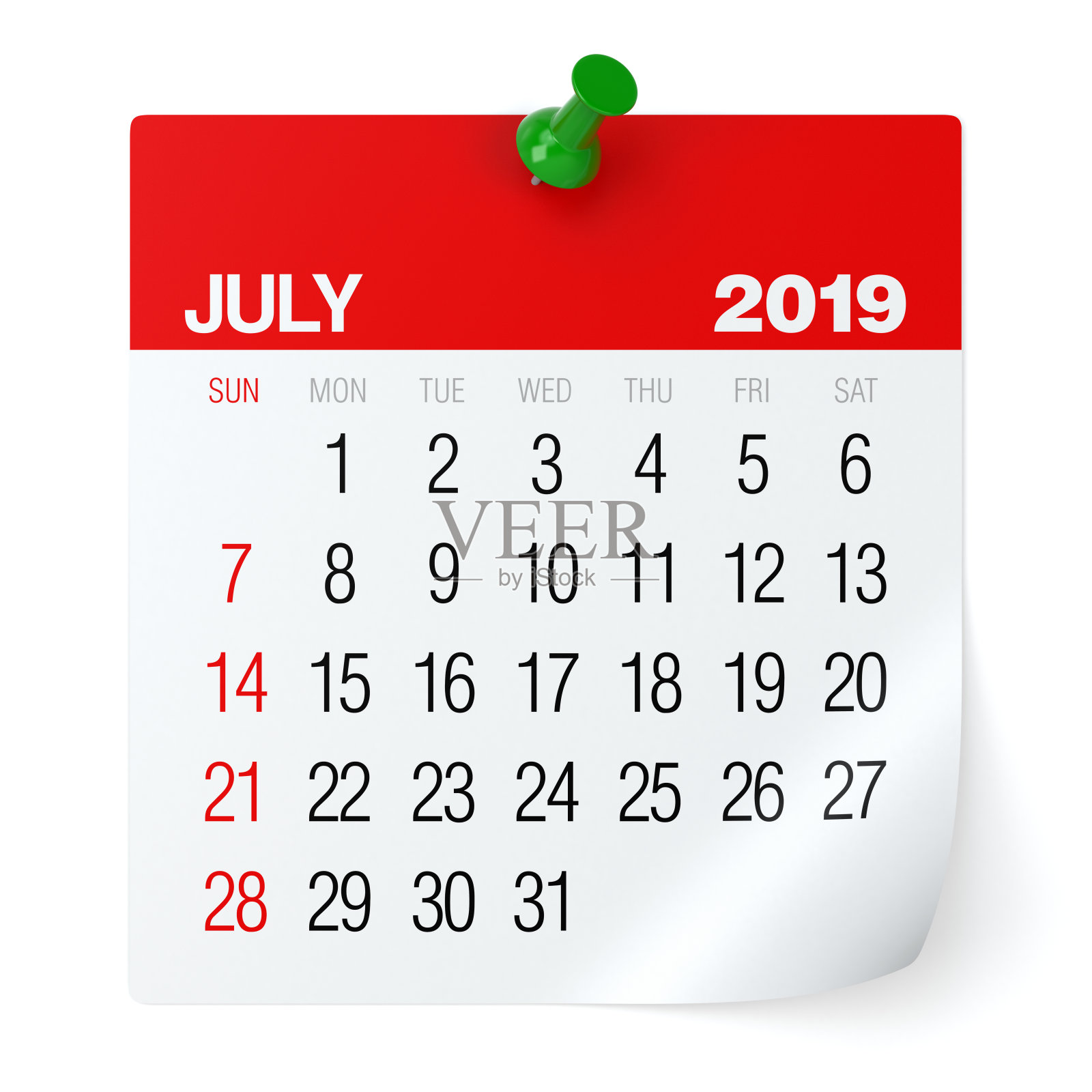 2019年7月-日历。照片摄影图片
