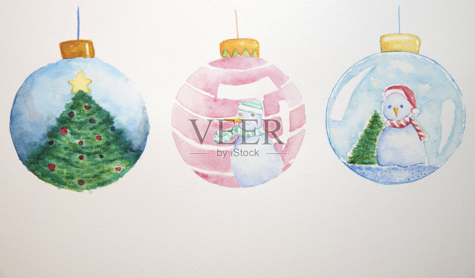圣诞装饰用水彩画来装饰圣诞树插画图片素材