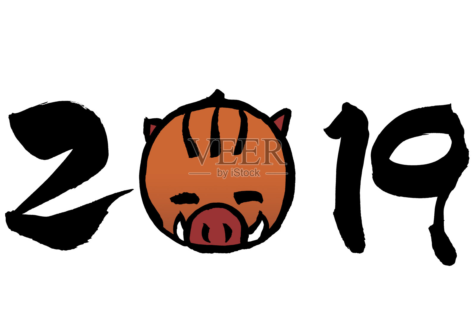 新年贺卡材料“2019 +公猪插画”插画图片素材