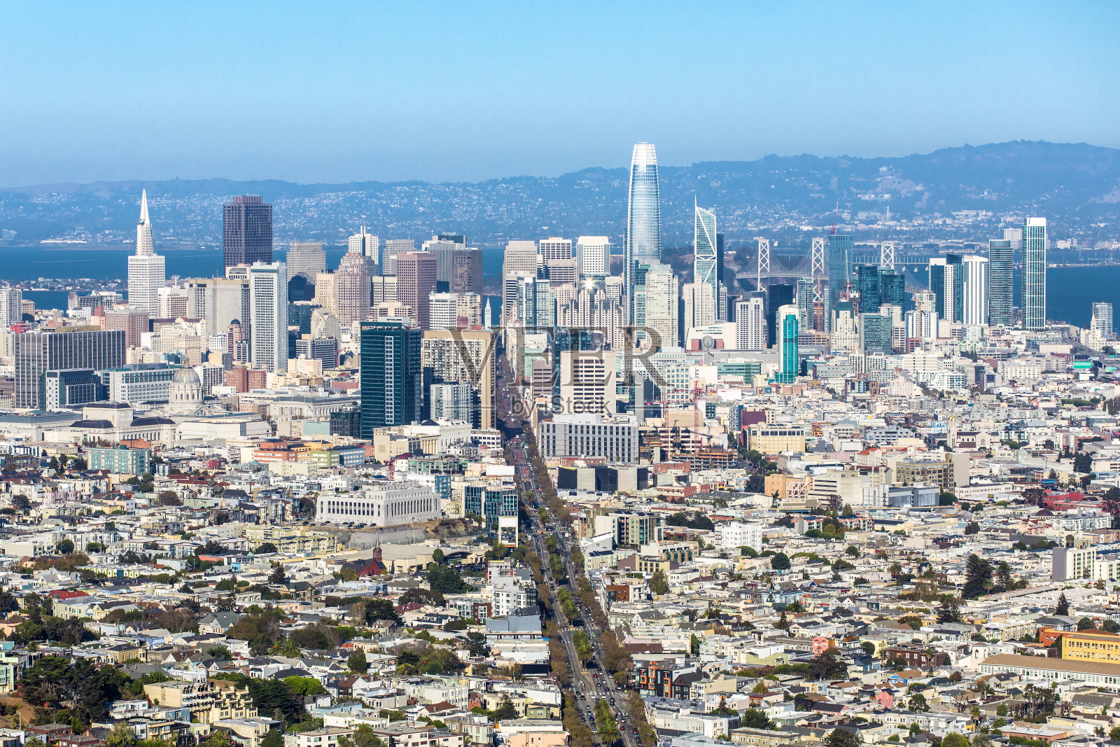 旧金山市中心天际线从双峰，加利福尼亚州，美国照片摄影图片