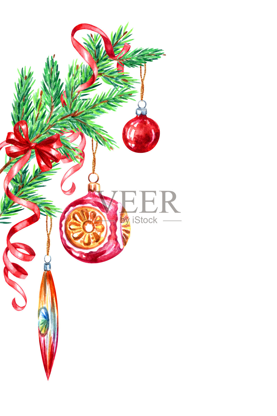 用圣诞装饰的圣诞树树枝插画图片素材