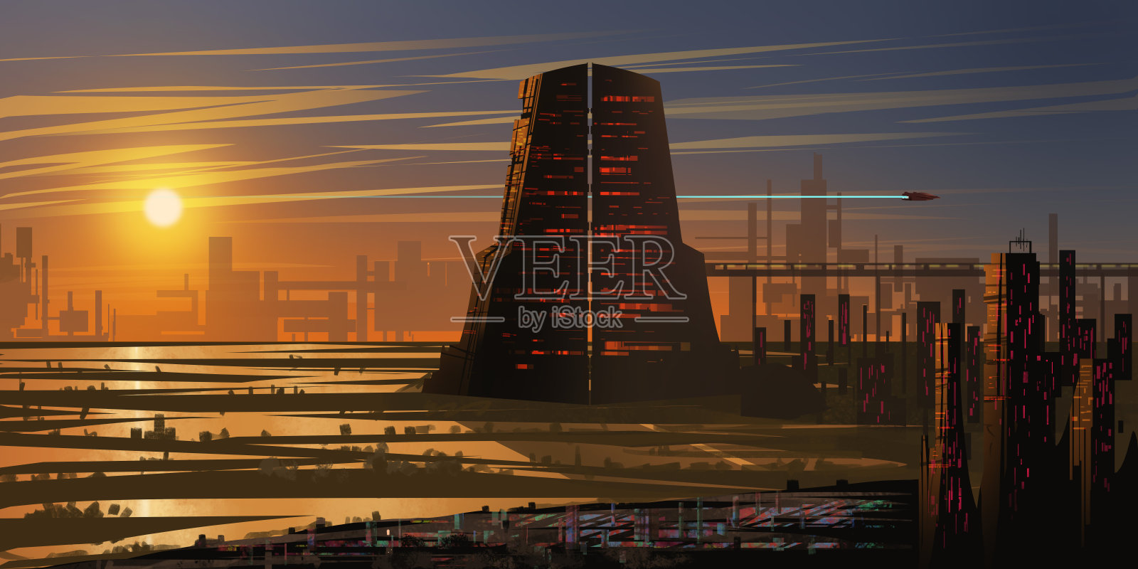 未来的城市。小说的背景。概念艺术插画图片素材