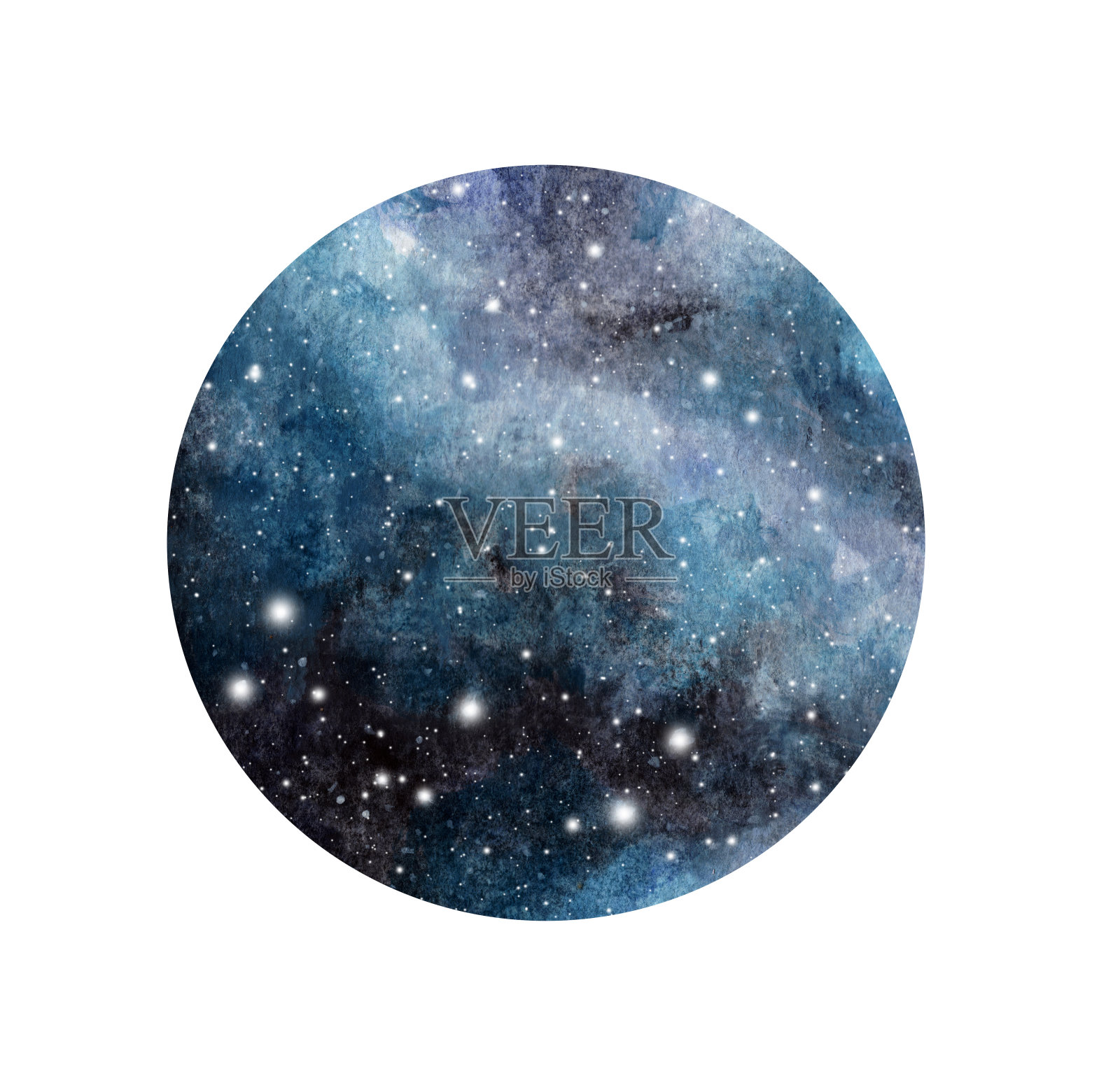 宇宙插图在圆圈，银河或夜空与星星。水彩插画图片素材
