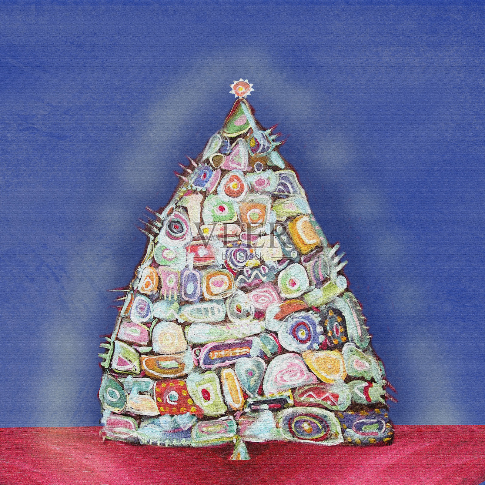 带有民族色彩的圣诞树抽象画。插画图片素材