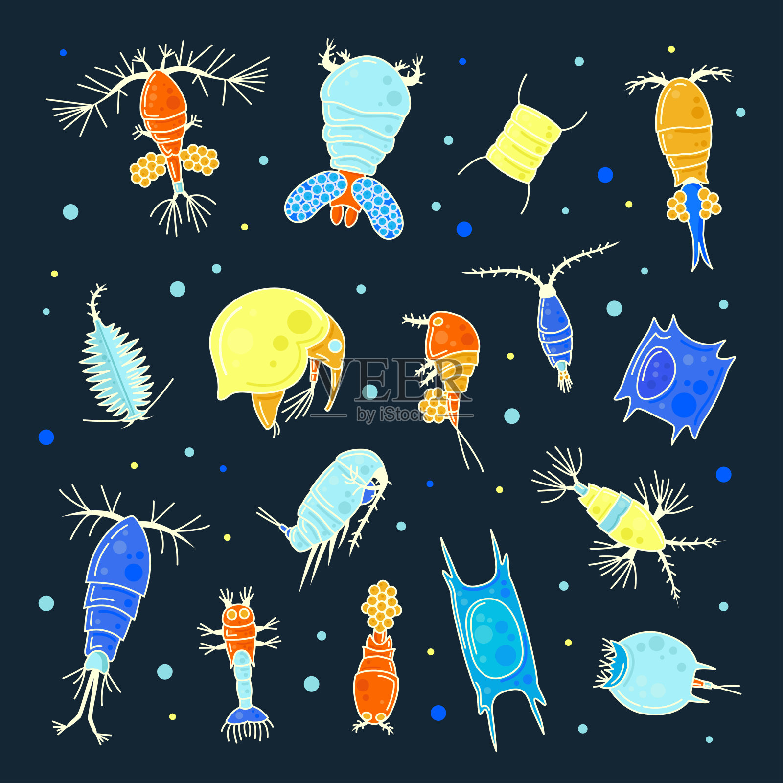 浮游生物，明亮的小型水生生物的集合设计元素图片