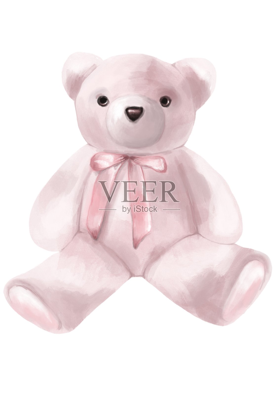 水彩风格的插图，一个粉红色的毛绒熊在平坦的白色背景设计元素图片