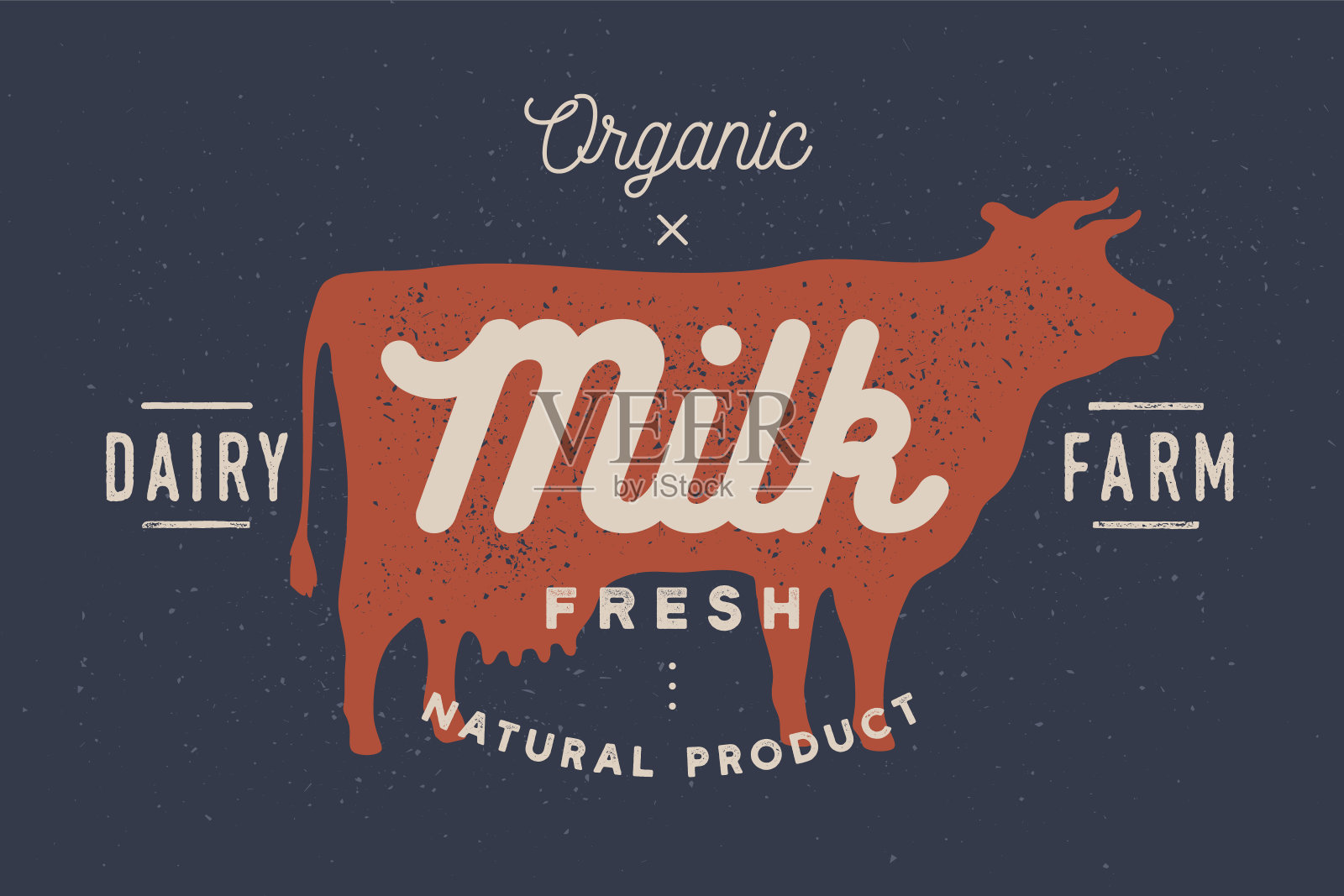 牛奶、牛。标志与奶牛剪影，文字牛奶，奶牛场插画图片素材
