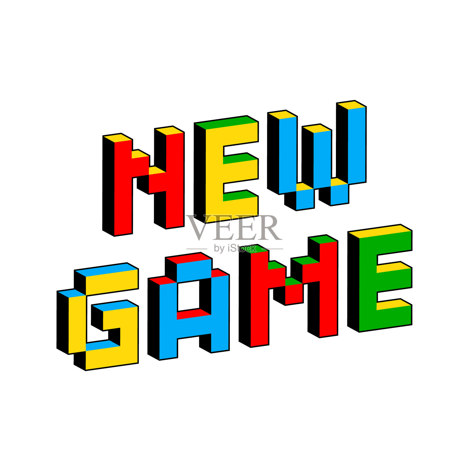 新的游戏文本风格的旧8位电子游戏。充满活力的彩色3D像素字母。创意数字矢量海报，传单模板。复古街机，平台，电脑程序屏幕游戏概念插画图片素材