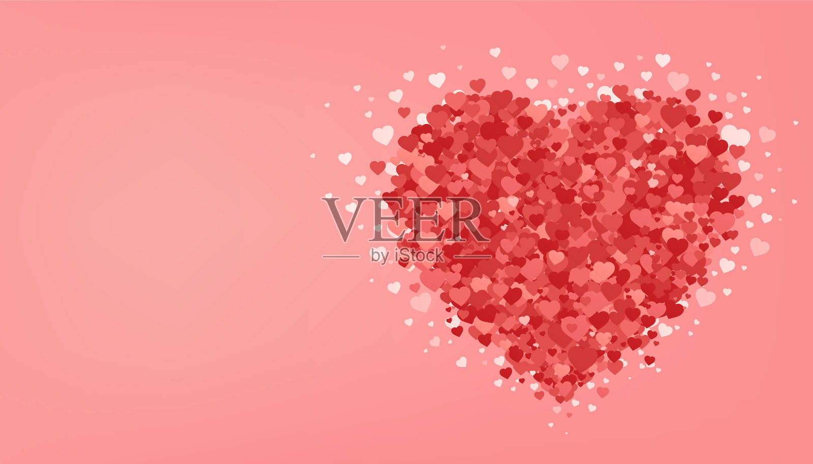 粉红色背景上的大红心。情人节。浪漫的贺卡。爱的节日的海报。矢量插图。插画图片素材