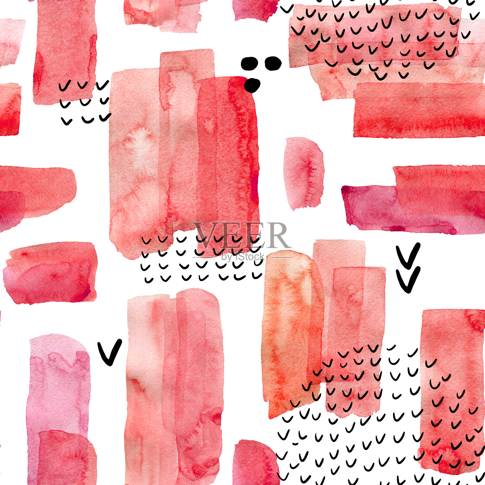 粉色抽象水彩形状的无缝模式插画图片素材
