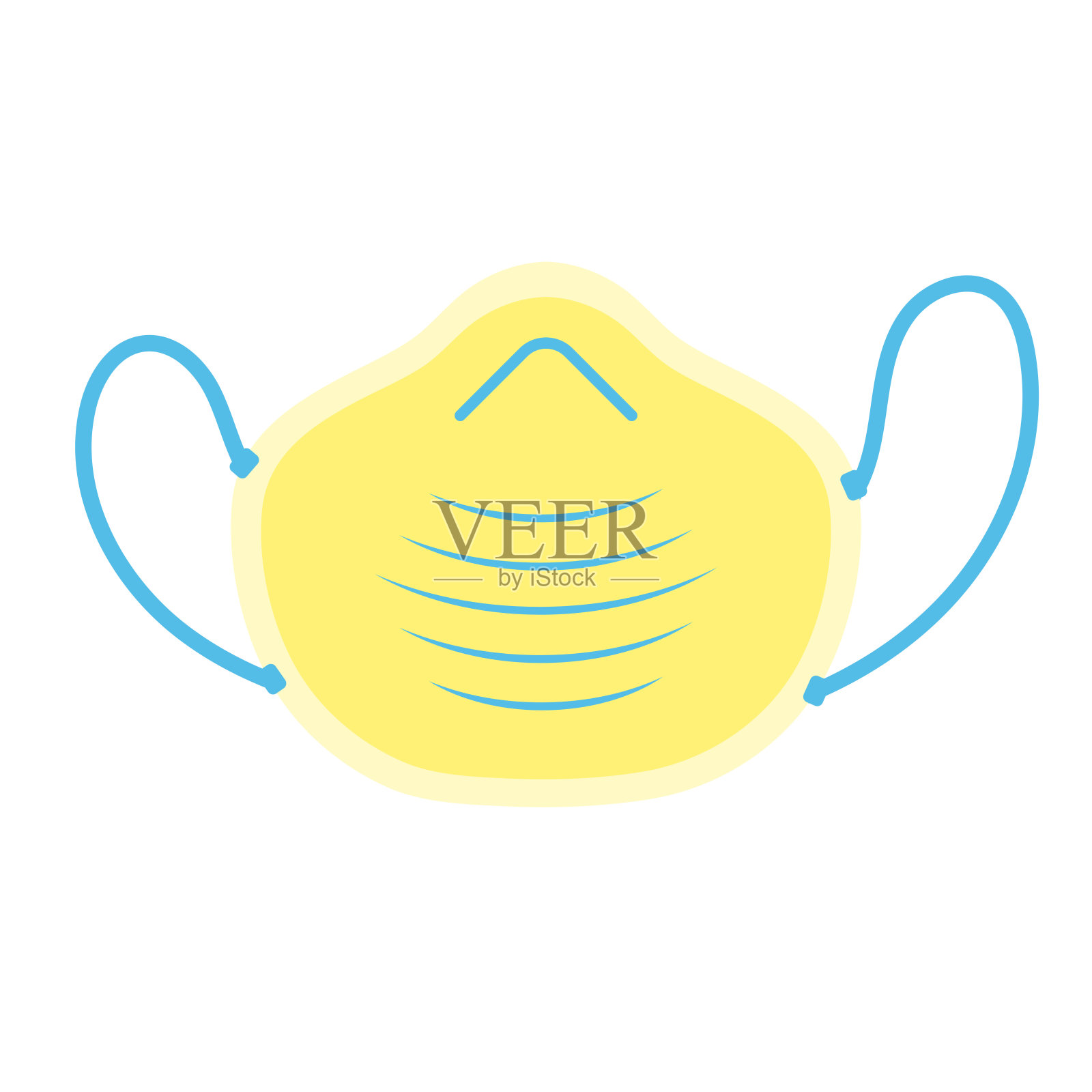 黄色防护雾霾口罩平面风格设计矢量插图图标标志孤立在白色背景。插画图片素材
