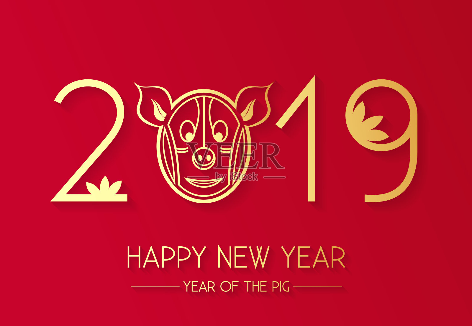 猪年。红色背景上的金色祝你2019年春节快乐。矢量插图。设计模板素材