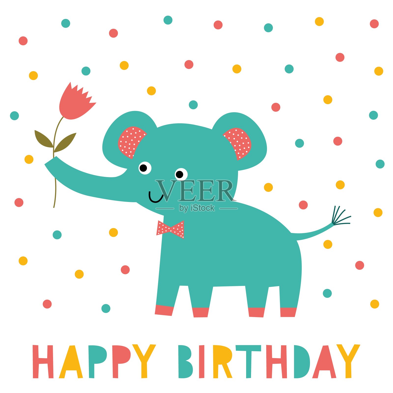有大象的生日矢量贺卡插画图片素材