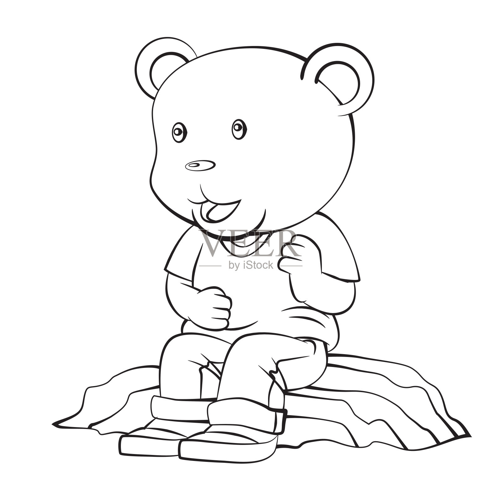 可爱的卡通，男孩熊站在思考。手绘矢量剪辑艺术插图插画图片素材