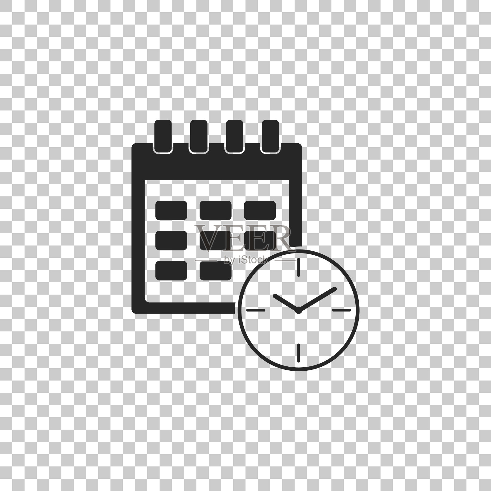日历和时钟图标隔离在透明的背景。进度表，预约，组织者，时间表，时间管理，重要日期。日期和时间标记。平面设计。矢量图图标素材