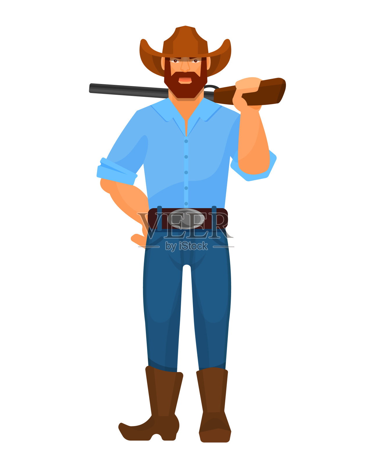 性格牛仔的西部男子警长，带枪，猎枪。插画图片素材