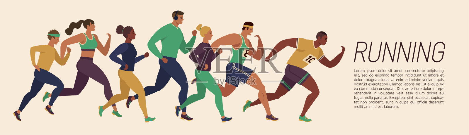 慢跑的人。跑步者在运动。男女跑步运动背景。人们赛跑，训练到马拉松，慢跑和跑步插画。插画图片素材