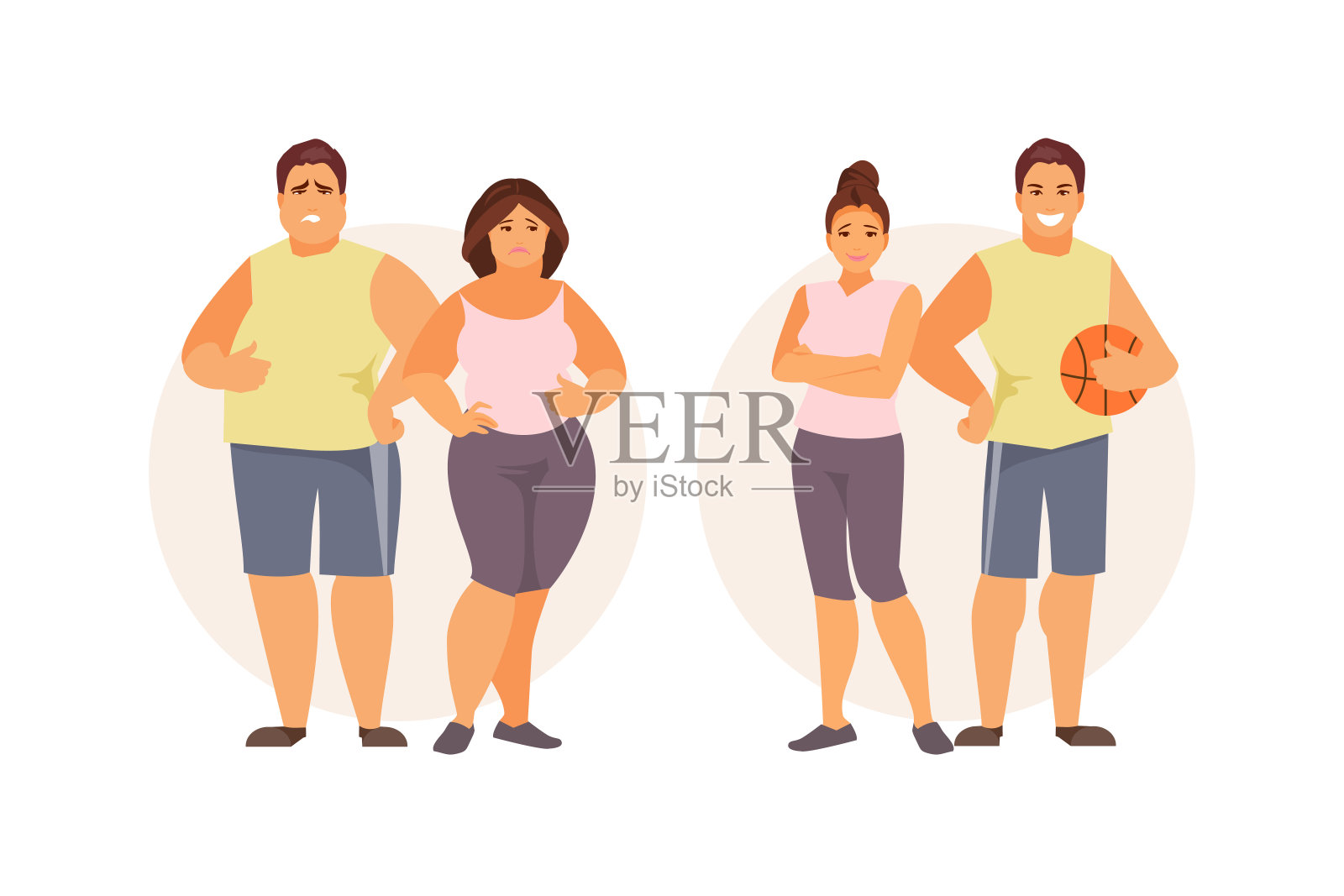 胖和瘦的一对向量插画图片素材