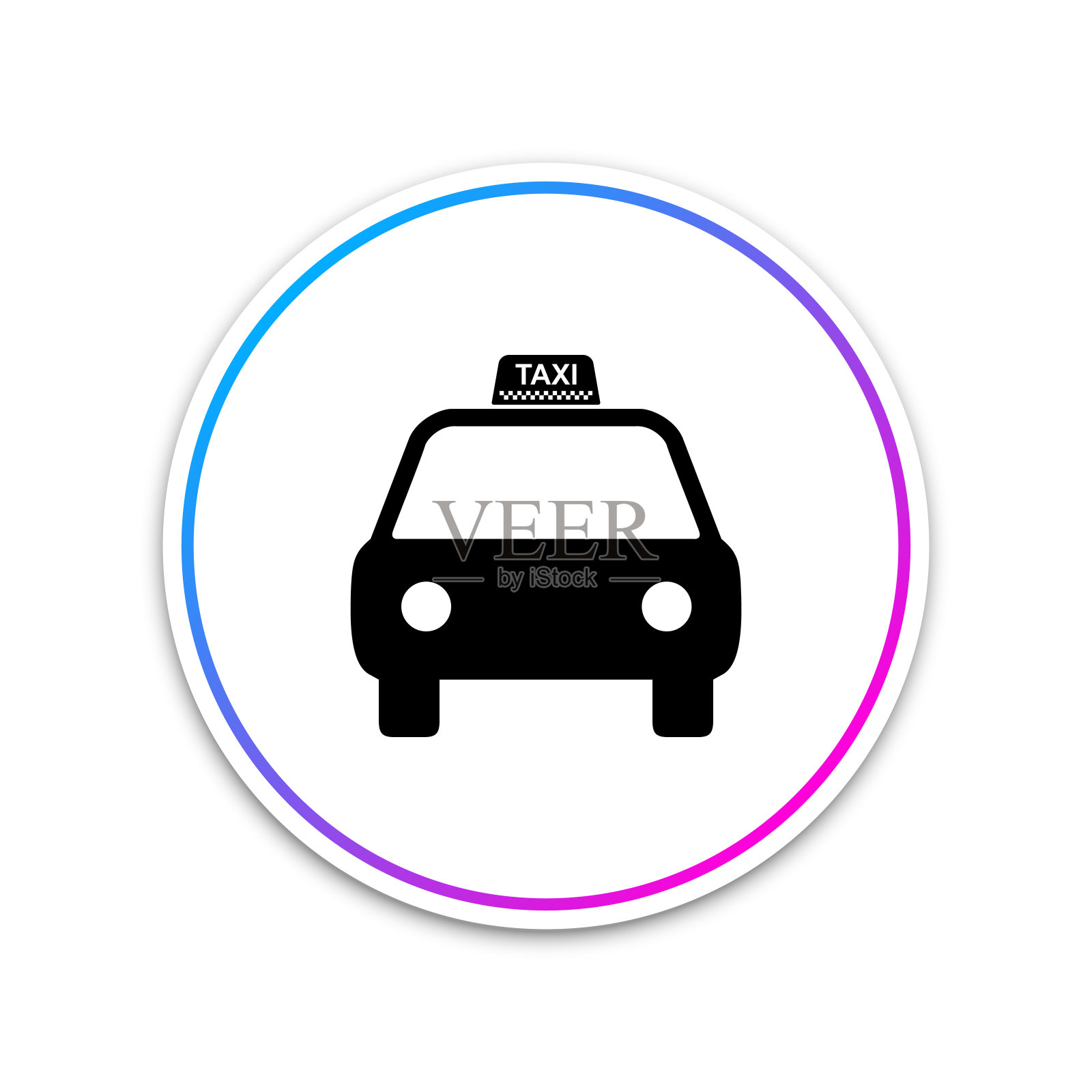出租车图标孤立的白色背景。圆形白色按钮。矢量图插画图片素材