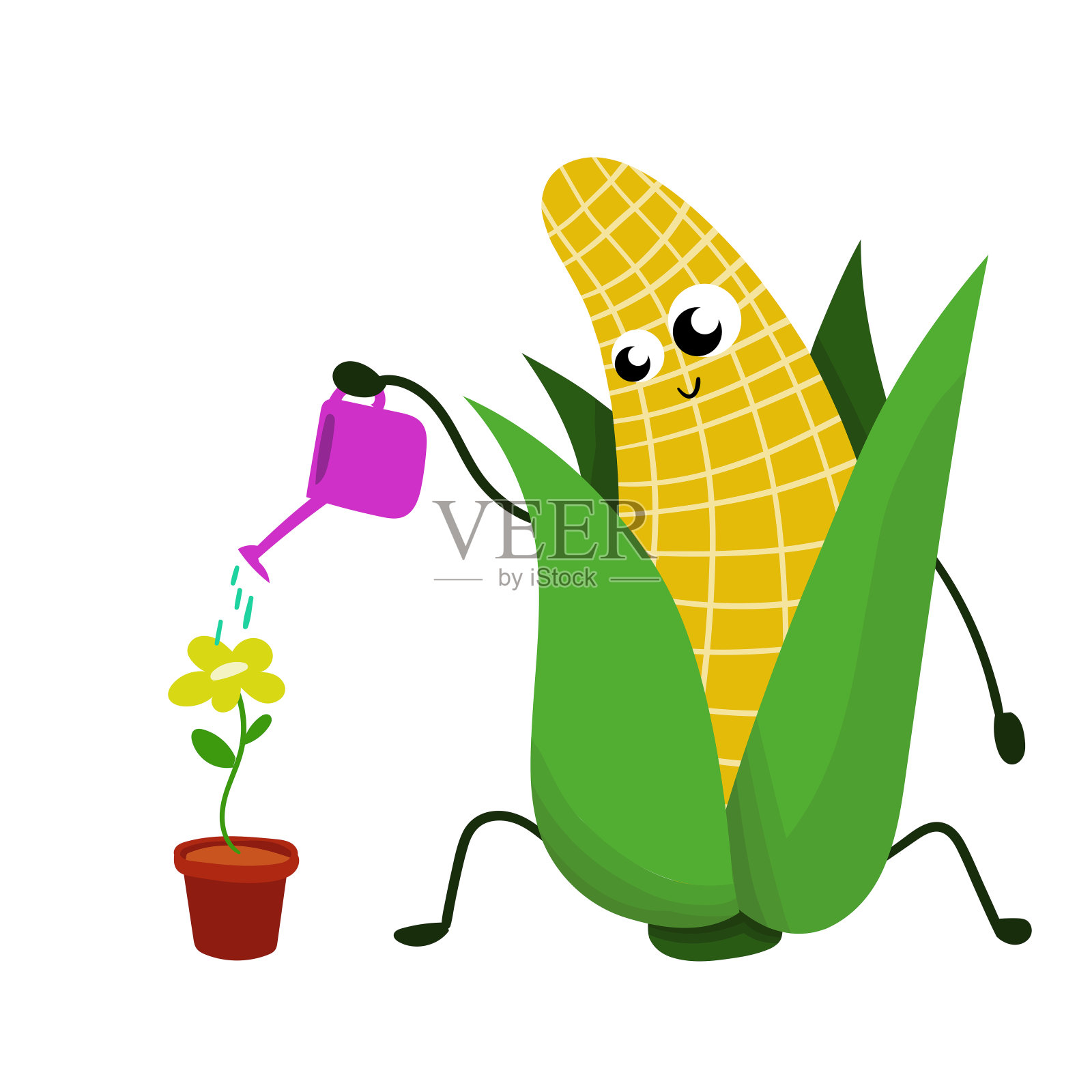 有趣快乐新鲜的玉米蔬菜画插图孤立插画图片素材