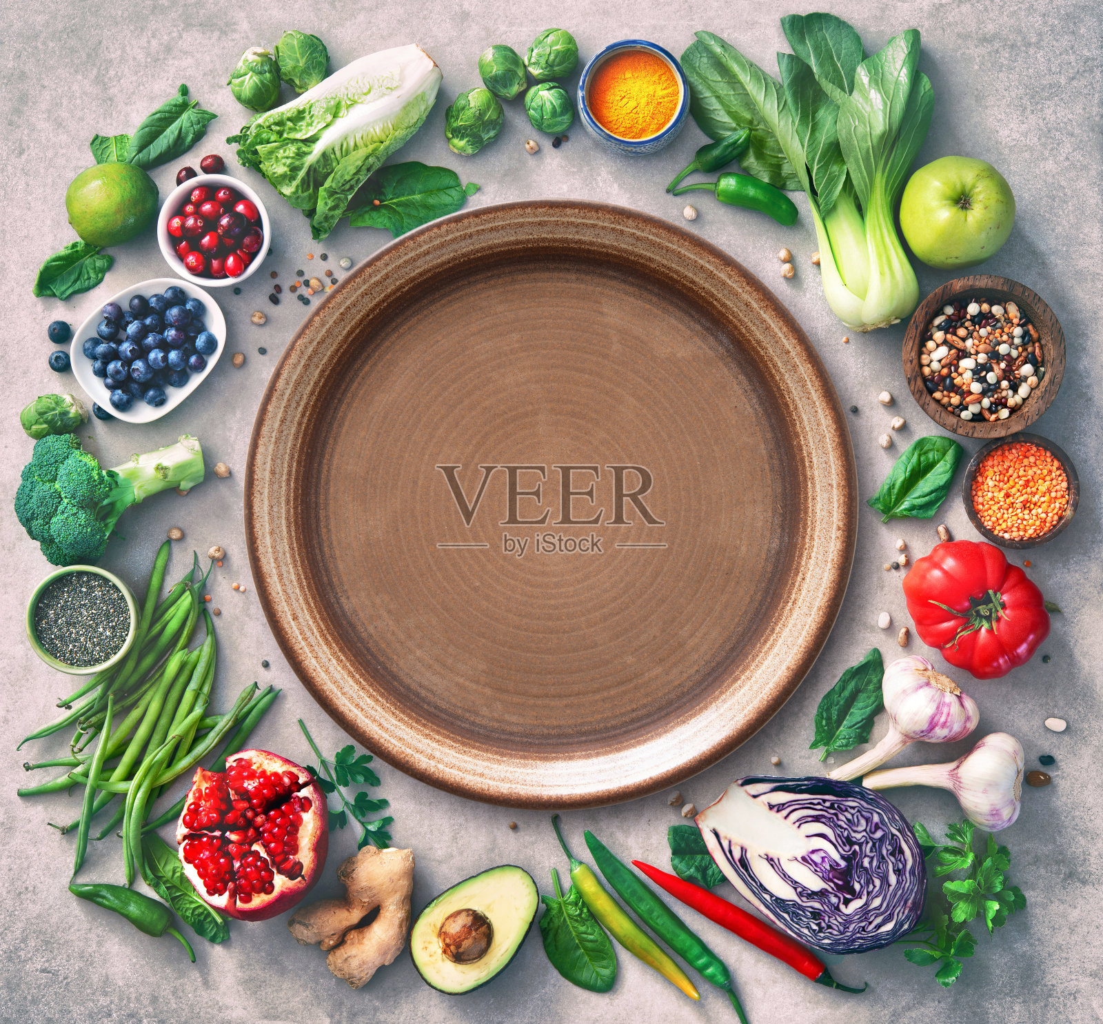 健康的食物选择，水果，蔬菜，种子，超级食物，谷物照片摄影图片