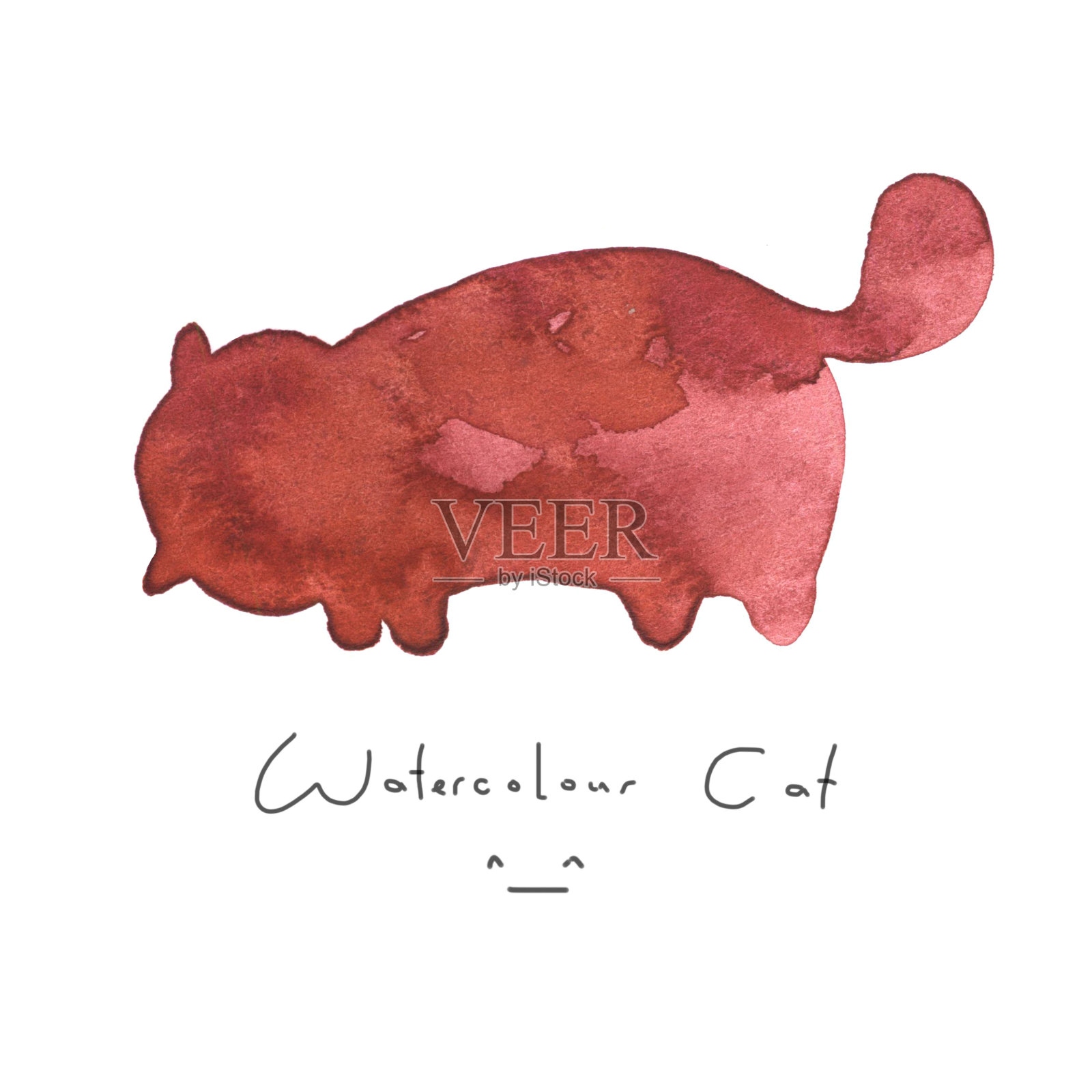 水彩画红猫孤立的白色背景。可爱简单的动物手绘。插图风格。猫的符号或符号油漆的元素。水彩快乐的宠物。孩子的形象。插画图片素材