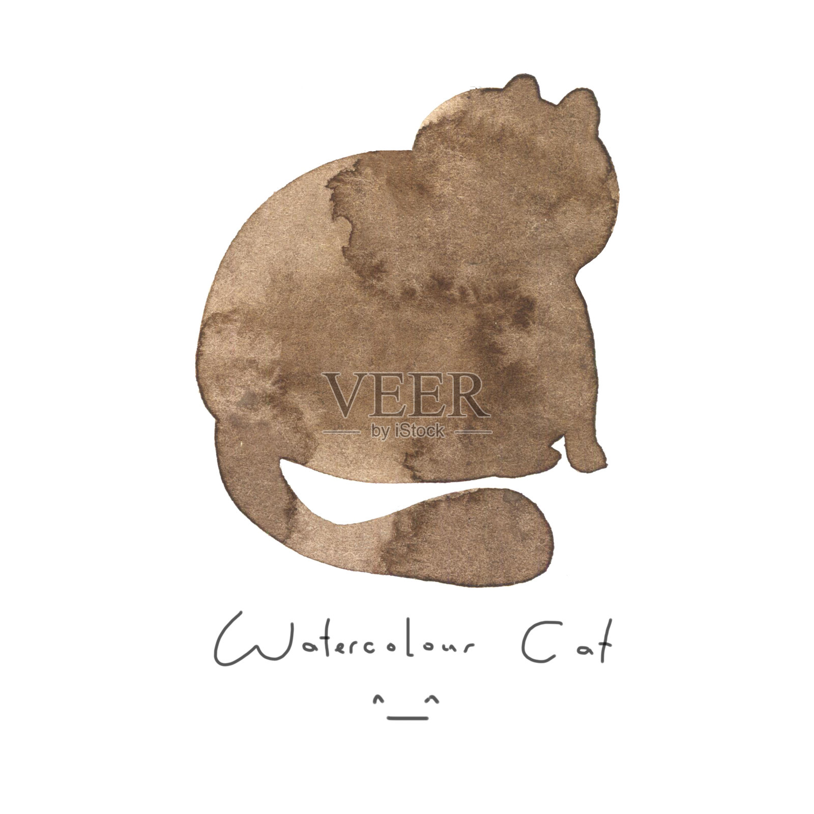 水彩棕猫孤立的白色背景。可爱简单的动物手绘。插图风格。猫的符号或符号油漆的元素。水彩快乐的宠物。孩子的形象。插画图片素材