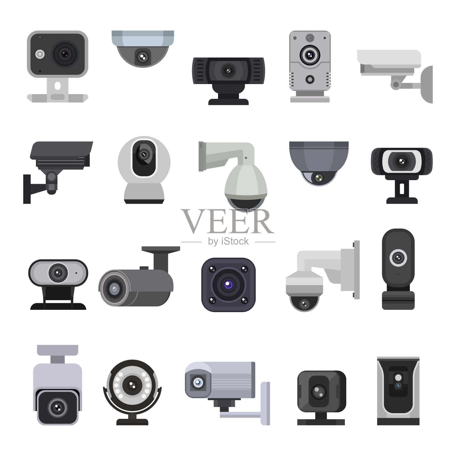 安全摄像头矢量闭路电视控制安全视频保护技术设计元素图片