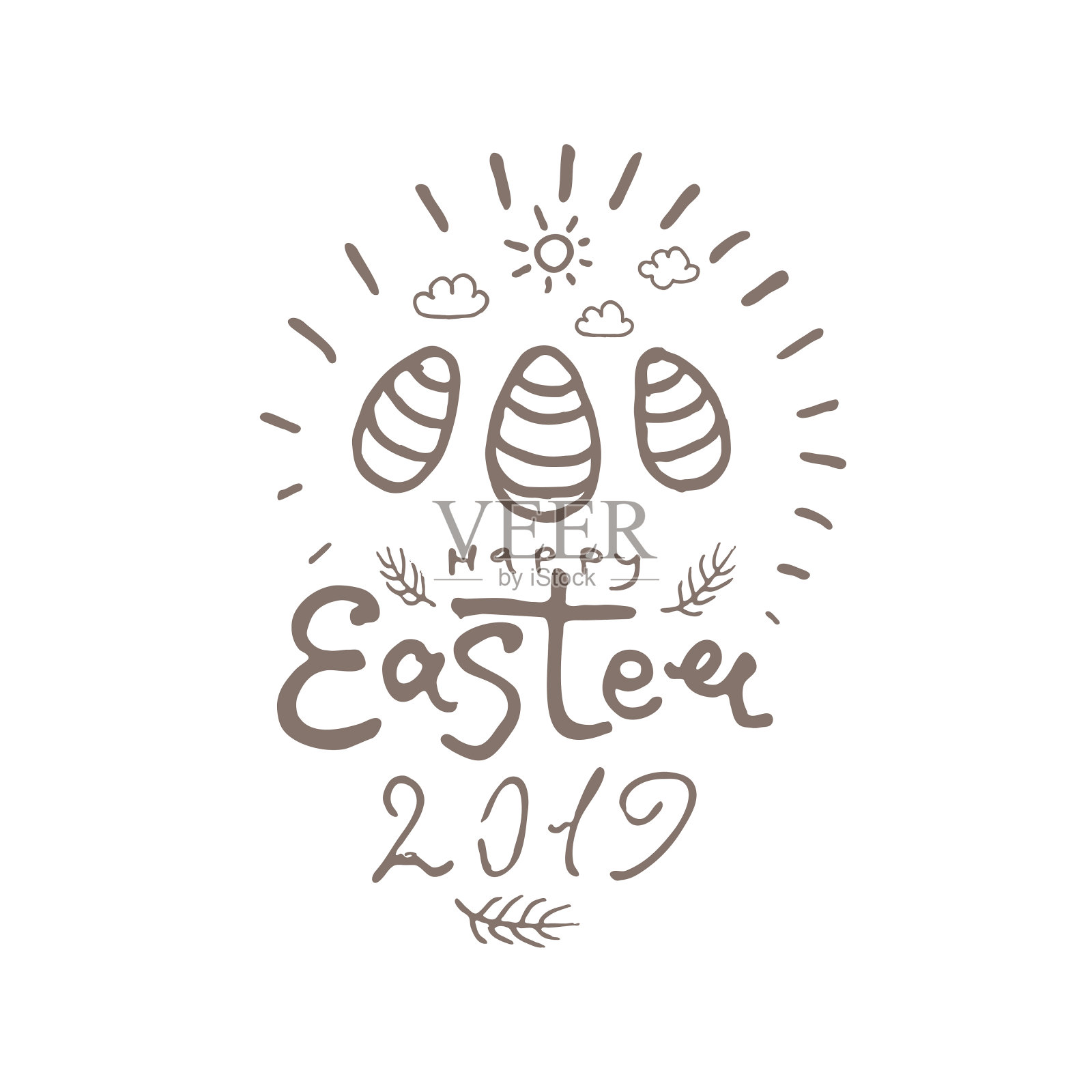 2019年复活节快乐。矢量模板与字母和复活节装饰蛋。插画图片素材