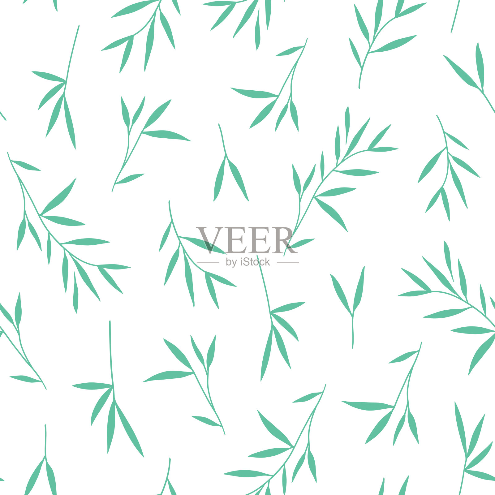 无缝漂亮的竹叶绿色图案。向量。插图。白色背景。插画图片素材