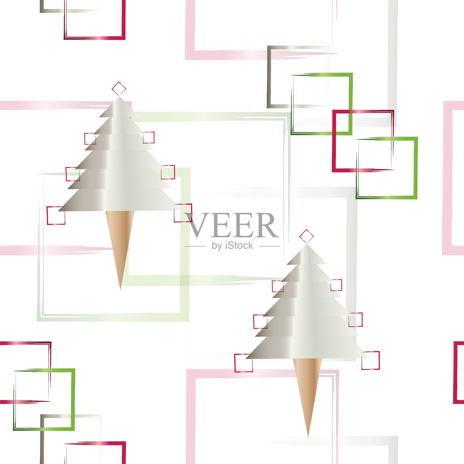 无缝模式与圣诞树向量和抽象形状插画图片素材