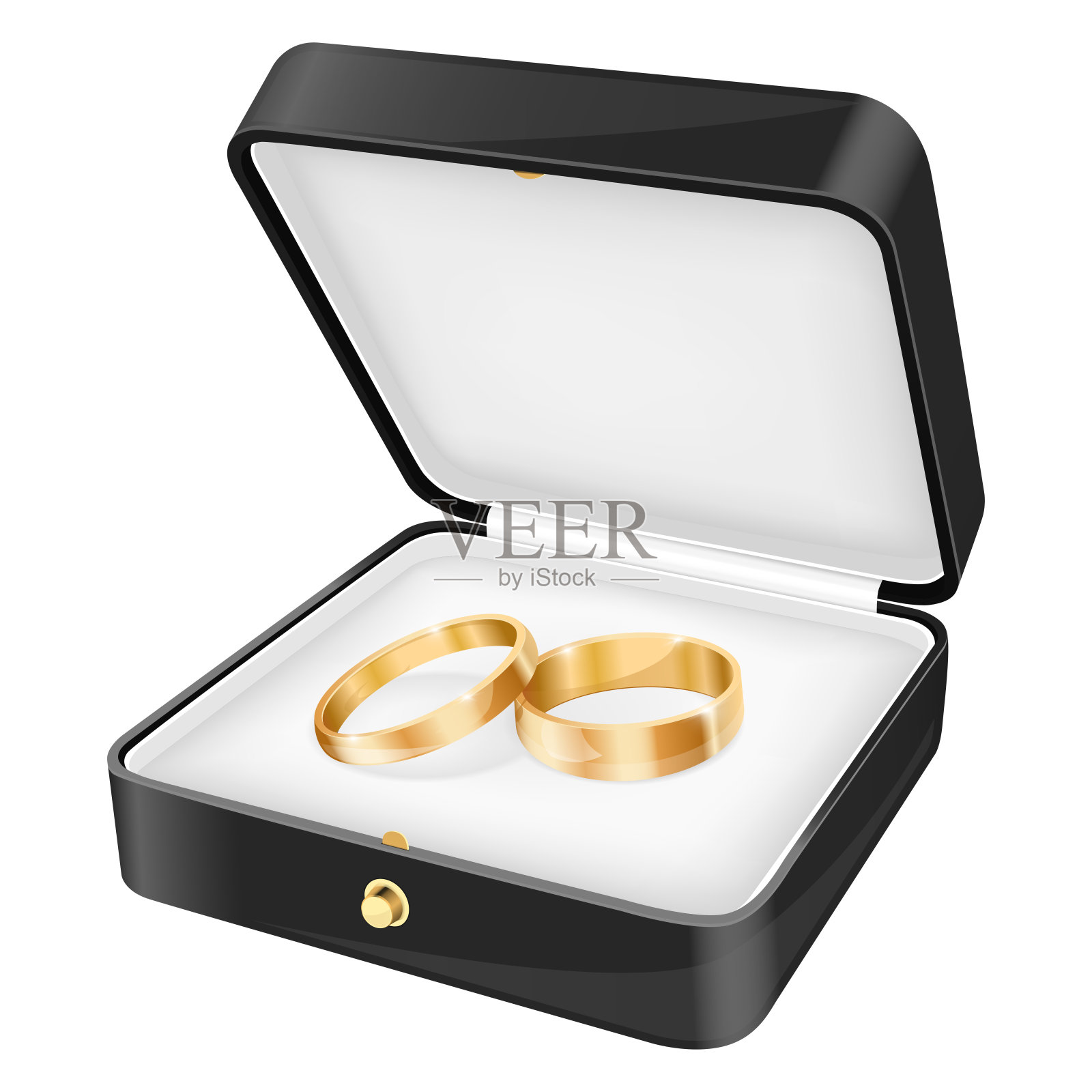 结婚戒指放在一个黑色的首饰盒里插画图片素材