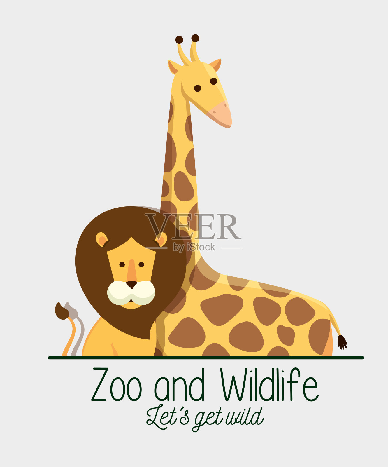 野生动物保护区的狮子和长颈鹿插画图片素材