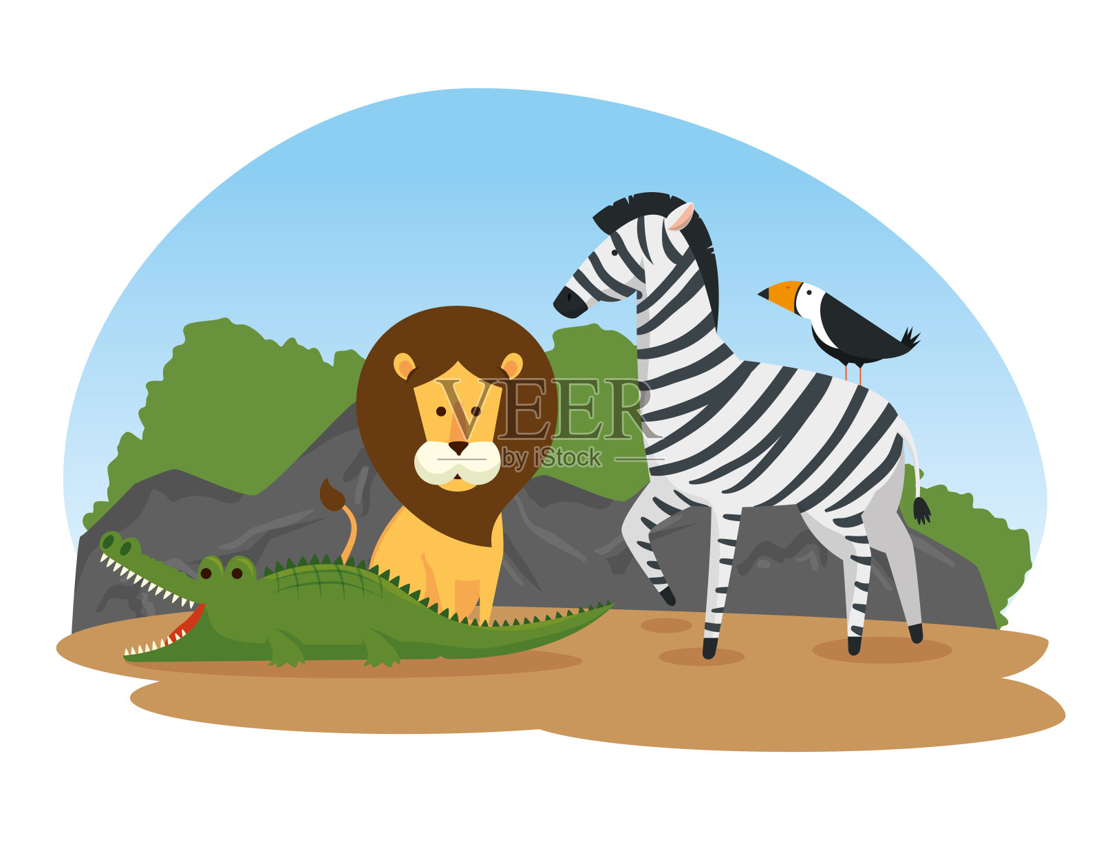 野生动物园里可爱的野生动物插画图片素材