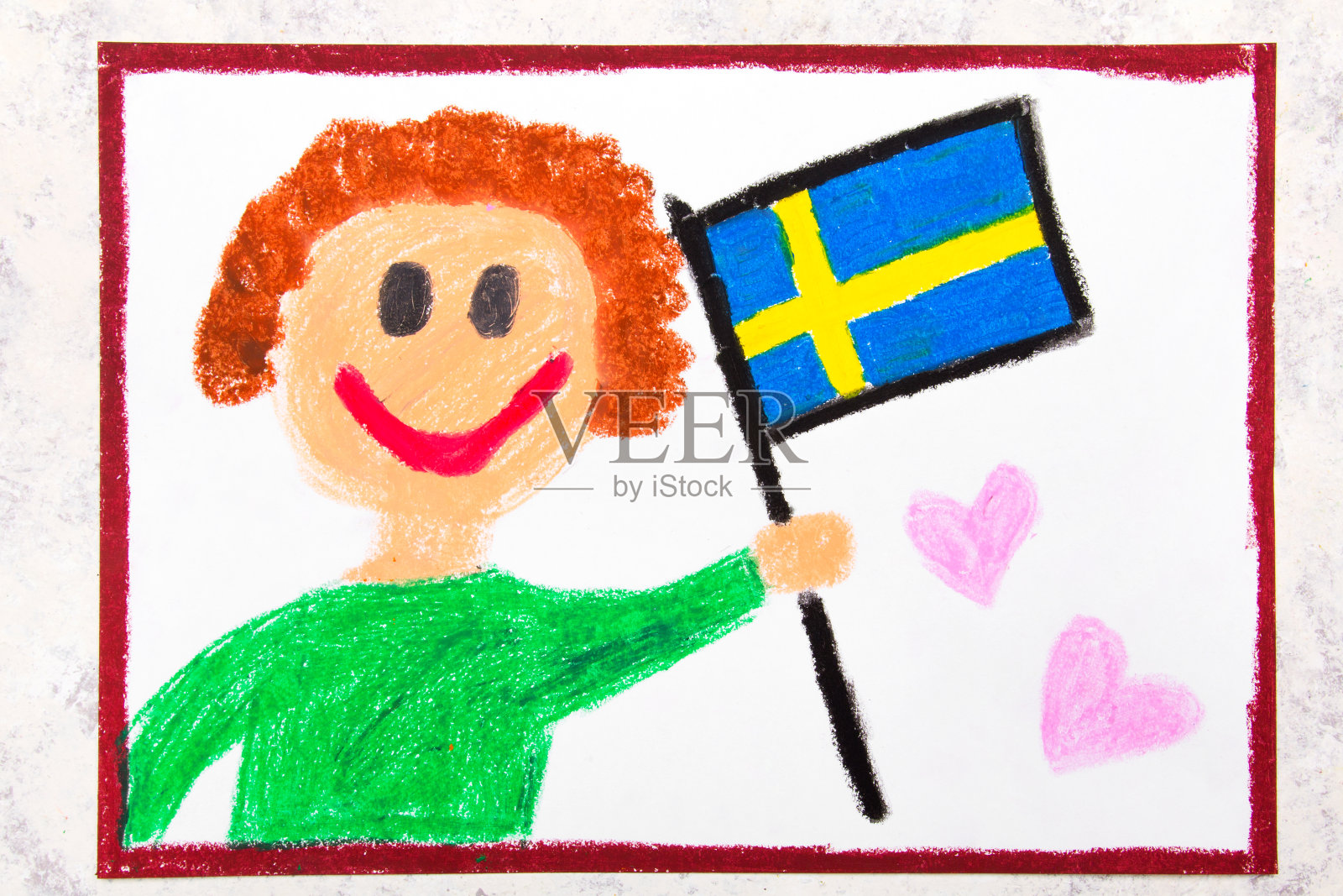 彩绘:手持瑞典国旗的快乐男子。瑞典国旗和微笑的男孩照片摄影图片