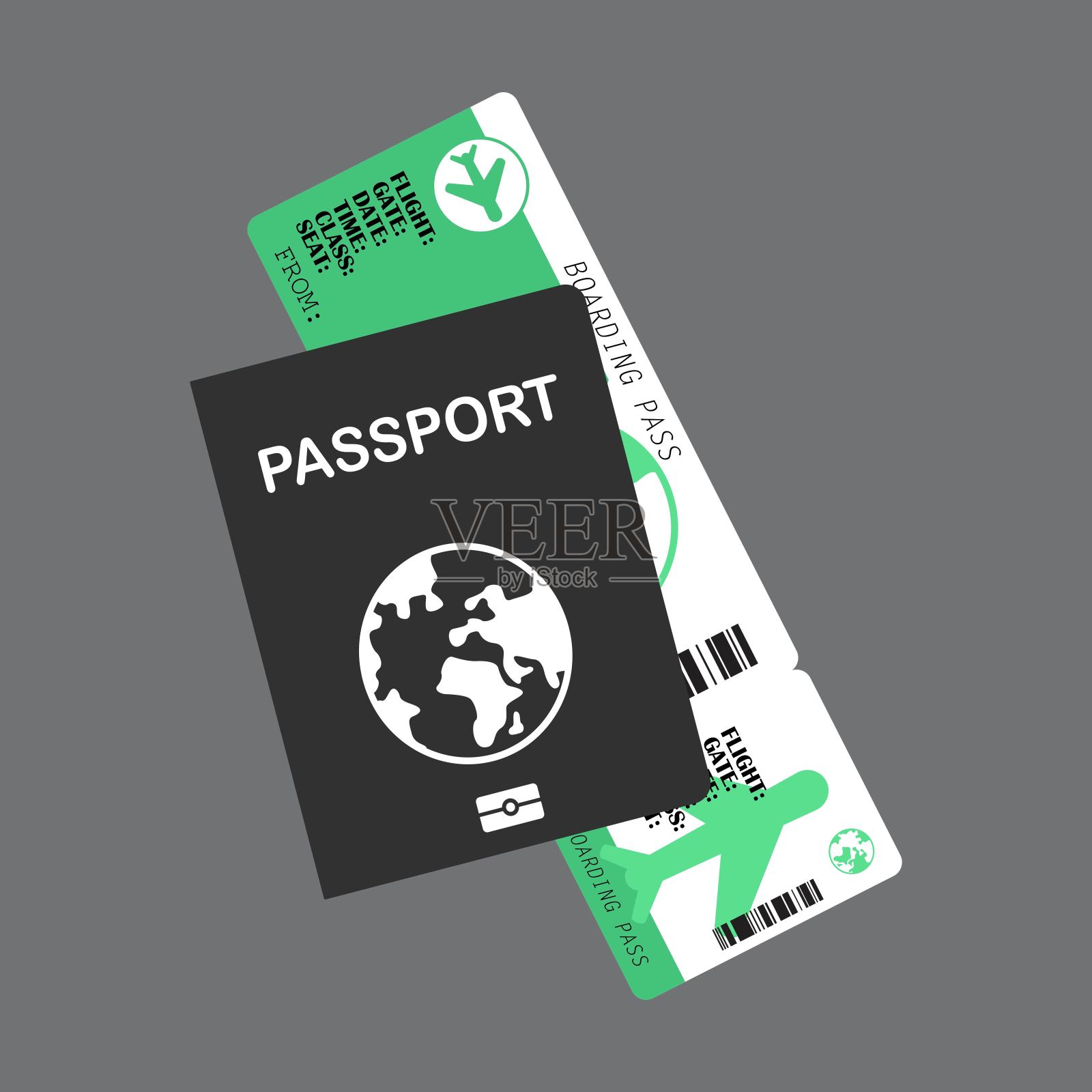 护照与票证矢量插图在平面风格插画图片素材