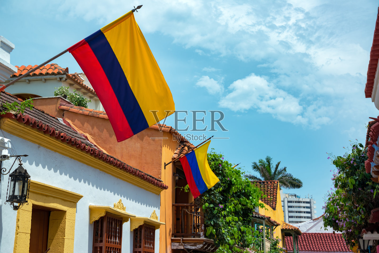 卡塔赫纳的哥伦比亚国旗照片摄影图片