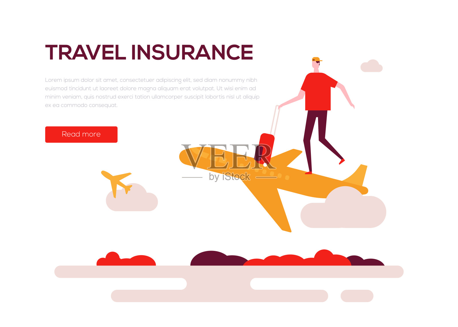 旅游保险-彩色平面设计风格的网页横幅插画图片素材
