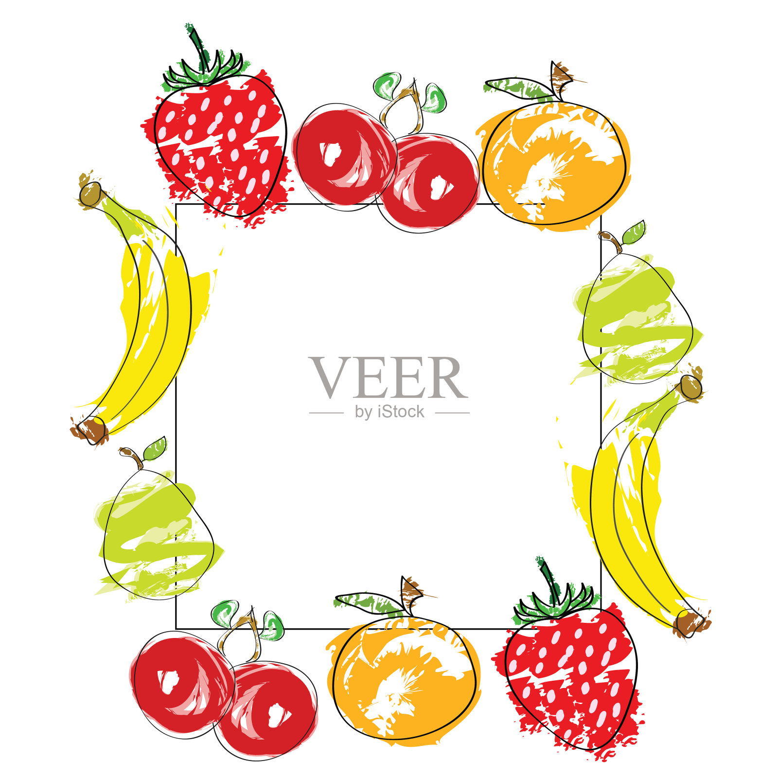 手绘水果矢量白色边框-健康饮食概念插画图片素材
