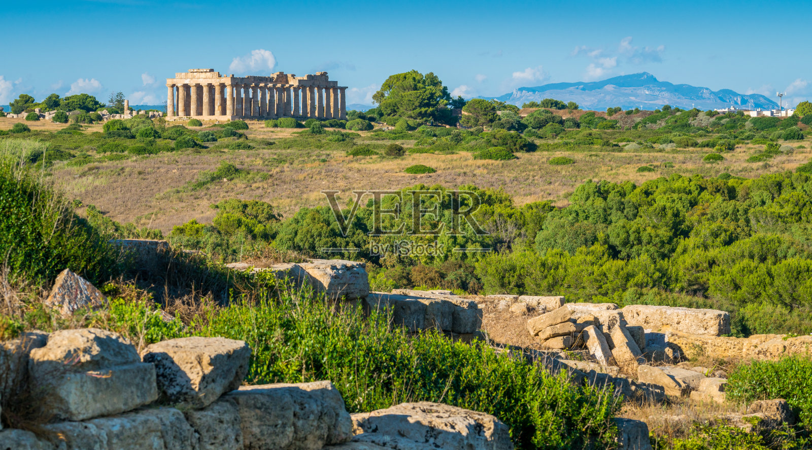 塞利农特遗址，考古遗址和意大利西西里岛的古希腊城镇。照片摄影图片