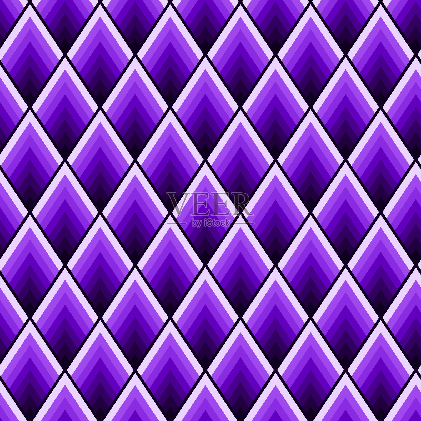 由含片制成的紫色无缝几何图案网格。插画图片素材