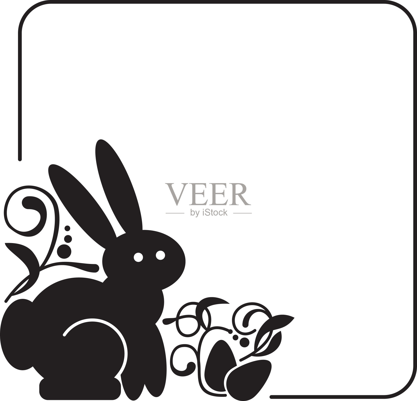 黑色和白色框架与复活节兔子剪影插画图片素材