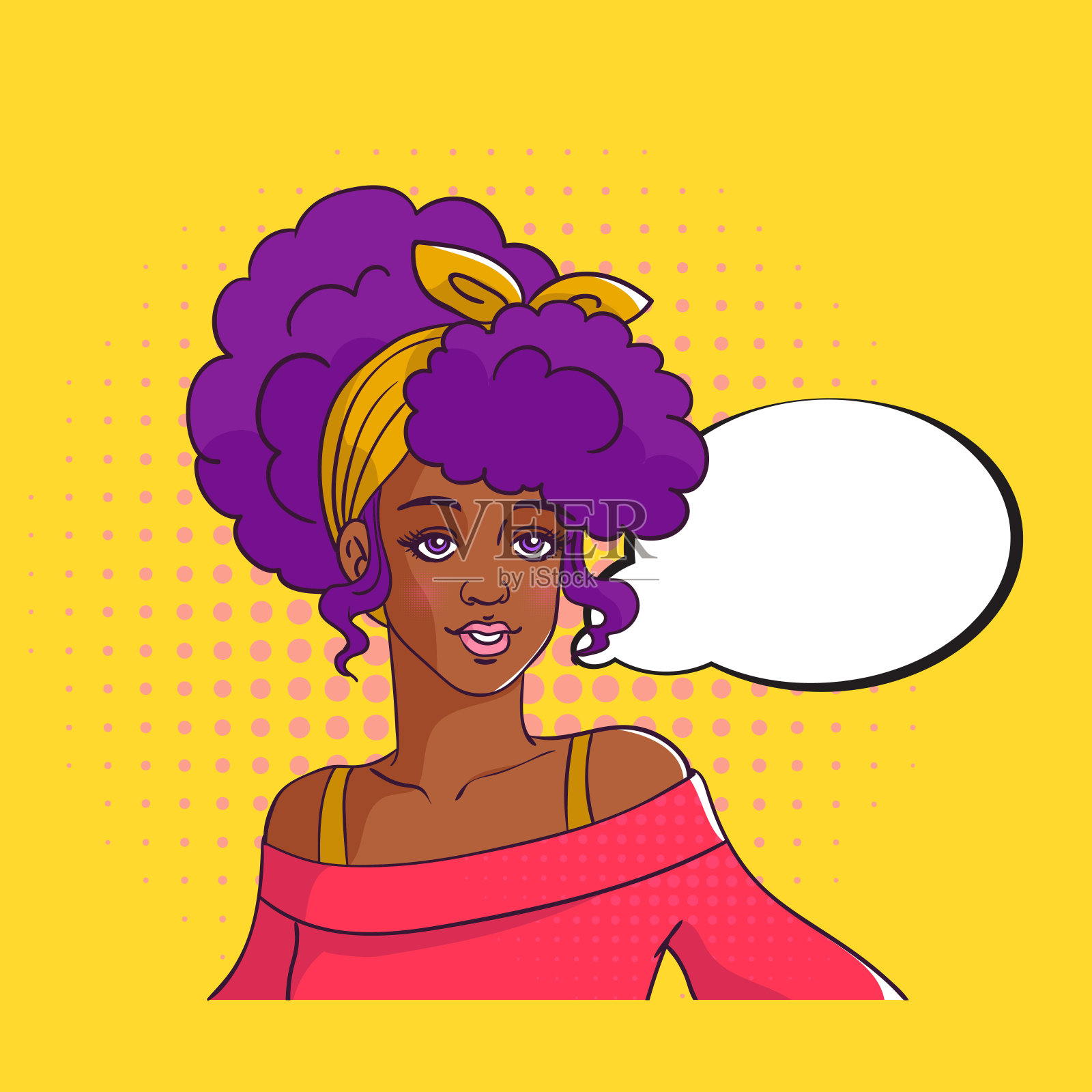 波普艺术海报。漂亮的黑皮肤的非洲发型女孩。插画图片素材