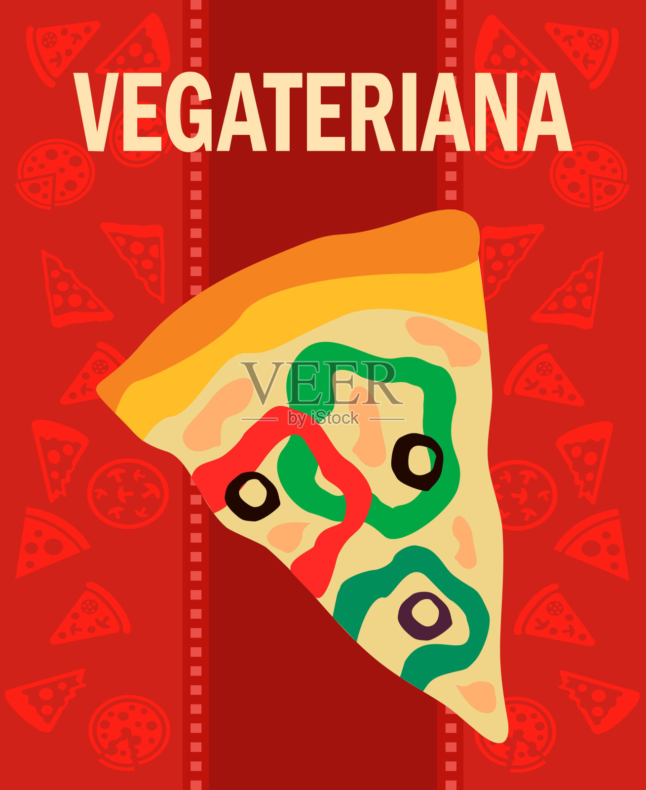 美味的素食披萨片平面矢量海报插画图片素材