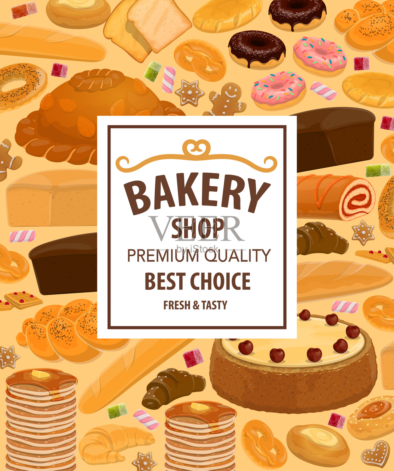 糕点和甜点。面包店的面包插画图片素材