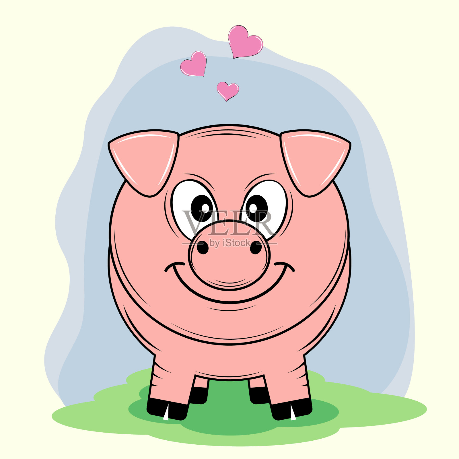 猪卡通微笑孤立在白色背景。插画图片素材